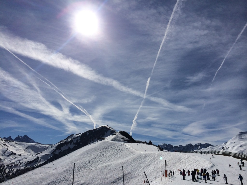 vapor trails as seen over the French Alps in April 2014