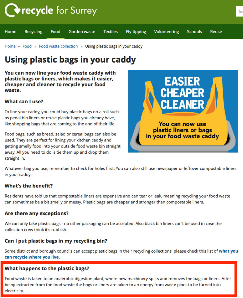 recycling - plastic bags in surrey caddies